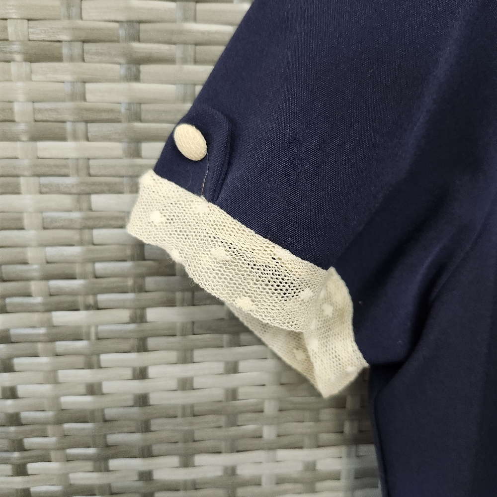Stop Staring Navy Dress with Cream Trim - Picture 3 of 11